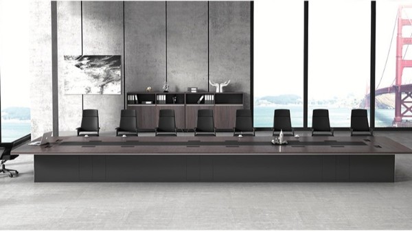 現代高檔大型多功能長條18人油漆實木會議桌定制