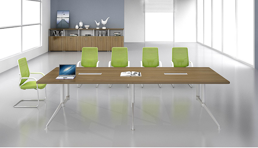 現(xiàn)代簡約長條10人板式鋼架會議桌洽談桌