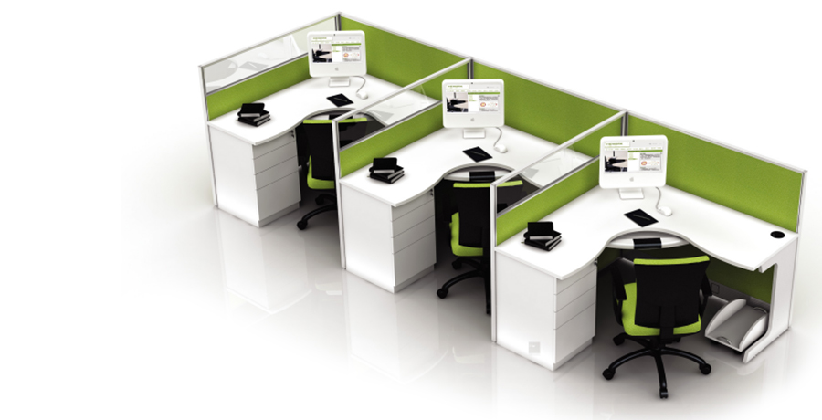 綠色環保三人轉角員工屏風辦公桌隔斷工作卡位