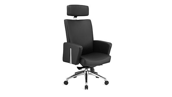 黑色升降調節(jié)高度真皮老板椅帶輪子扶手