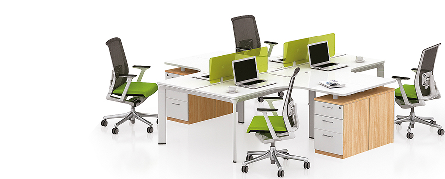 現代簡約十字型四人屏風隔斷辦公桌工作卡位